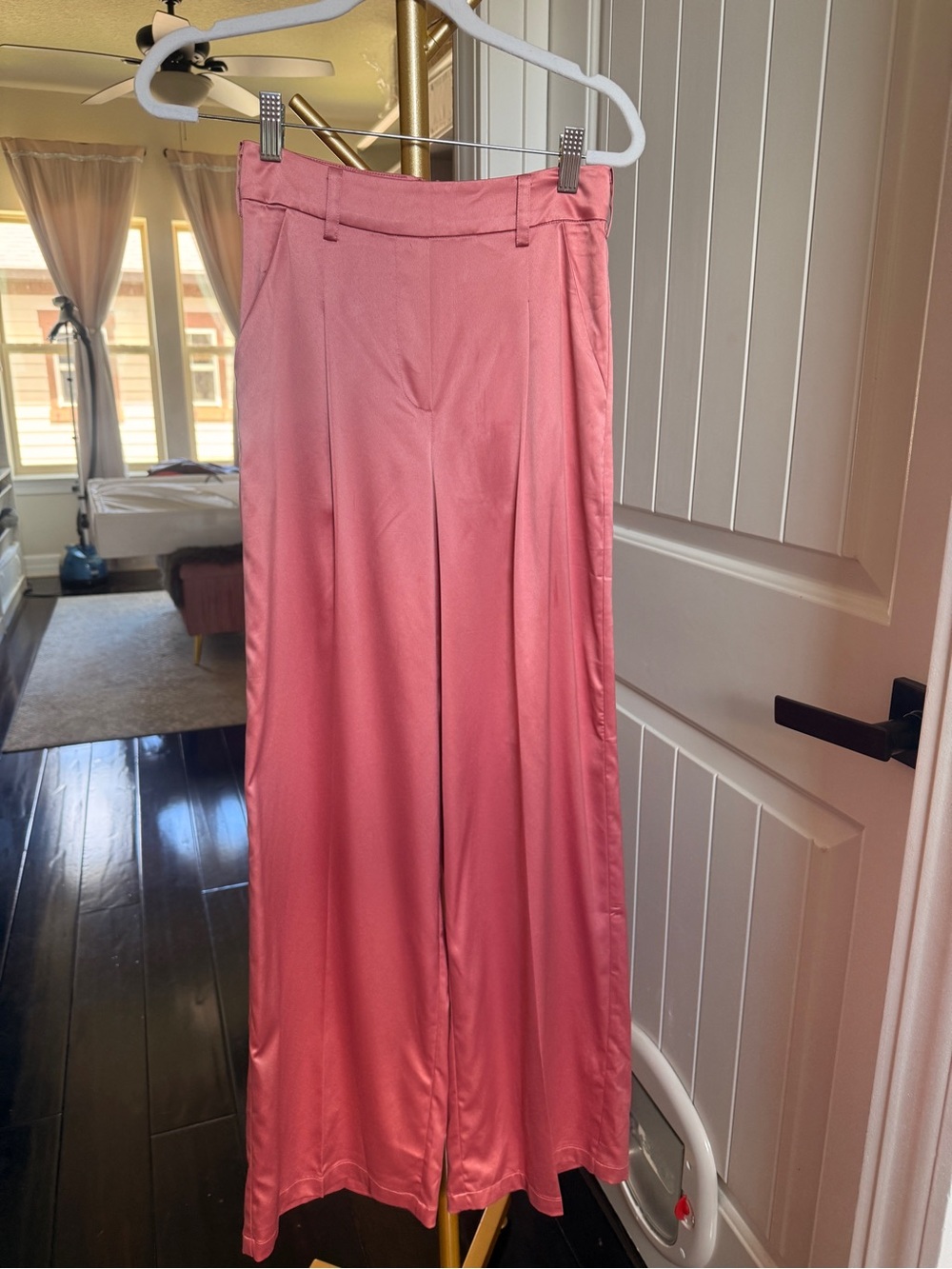 Honey Birdette Lauren Pink Satin Wide Leg Trousers